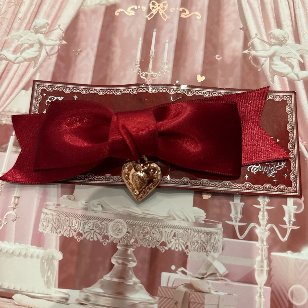 Cupid Crimson Bow with Gold Heart Charm